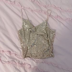 Free People Gold Sequin Cowl Neck Cami